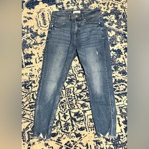 Loft - Chewed Hem High-Waisted Skinny Jeans